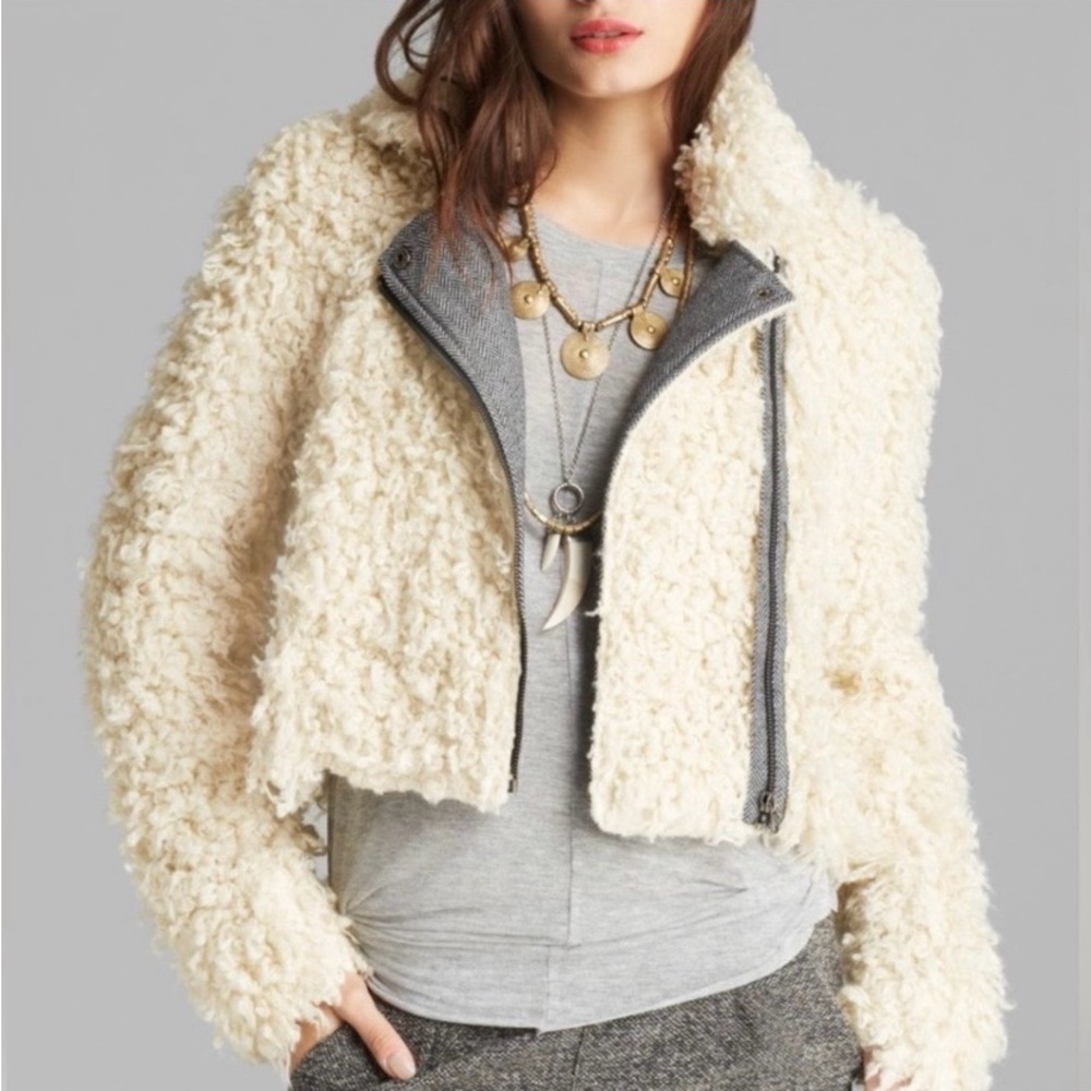 Free people Cream Shearling moto Jacket